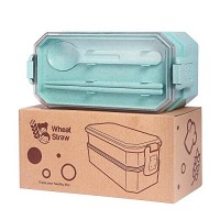 Boîte à lunch  herbe de blé turquoise - Enjoy Food Everywhere - Boîte à lunch Bentobox faite de matériaux biodégradables respectueux de l'environnement avec deux compartiments et couverts - four à micro-ondes (Vert) - B07CB15P72