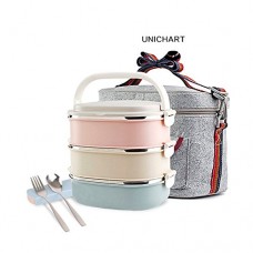 Boîtes-repas/Boîte à lunch carrée en acier inoxydable  sac de rangement pour serrure  cuillère et baguettes ensemble pour enfants étudiants à la chaleur (3-Tier) - B01M3U4TH8