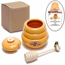 Porte-miel en céramique avec cuillère en bois et boîte-cadeau. 00058 ruche nid d'abeille petit-déjeuner - B01GD5YFF6