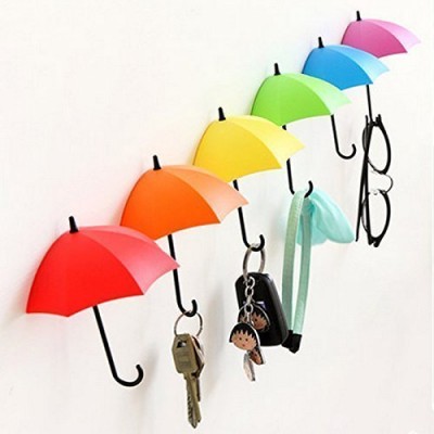 Supports muraux Tangmi colorés en forme de parapluies - Solides crochets autoadhésifs pour clés et bijoux de petites pièces - Décoration murale  Lot de 6 - B01NBEWT2N