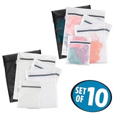 mDesign sac à linge (lot de 10) avec fermeture éclair inoxydable – trieuse de linge moderne en tissu pour machine à laver – filet à linge pour linge sale  linge délicat et chaussettes – blanc/noir - B07