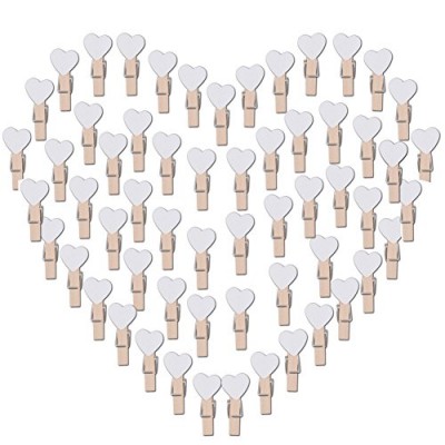 AONER 100PCS Blancs Coeur Mini Pinces à Linge Coloré en Bois Clothespin Epingle à Linge Clips Photos pour DIY Décoration - B0722YVJCG