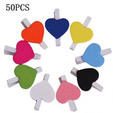 Cosanter 50 X Mini Pinces Coeur Pince en Bois Multicolore Clip en Bois pour Papier Photo à Suspendre - B072V6RFYJ