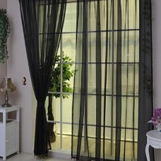 Rideaux Malloom 2 pcs panneau de drap fenêtre de la porte-rideau Couleur de tulle pur de cantonnières écharpe pure (Noir) - B01CS6KDHS