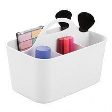 mDesign organiseur de maquillage en blanc – boîte de rangement avec quatre compartiments – rangement parfait pour produits cosmétiques – en plastique solide – poignée intégrée – 15 24 cm x 24