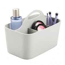 mDesign organiseur de maquillage en gris – boîte de rangement avec quatre compartiments – rangement parfait pour produits cosmétiques – en plastique solide – poignée intégrée – 15 24 cm x 24 