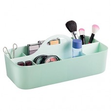 mDesign organiseur de maquillage en vert menthe – boîte de rangement avec 11 compartiments – rangement parfait pour produits cosmétiques – en plastique solide – poignée intégrée – 36 83 cm x 