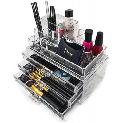 Sorbus Acrylic Cosmetics Makeup and Jewelry Storage Case Display- Includes Round Top Storage with 3 Large Drawers by Sorbus - B011CPGB9A