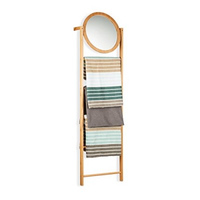 Relaxdays Porte-serviette en bambou avec miroir pivotant 4 barres porte-serviettes salle de bain  nature - B079K74Z4Q