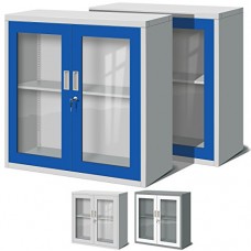 Set de 2 armoire à pharmacie armoire à pharmacie armoire métallique de l'armoire de fichier CAB Idéal pour le bureau 2 portes battantes en verre (gris/bleu) - B06Y11CYX6
