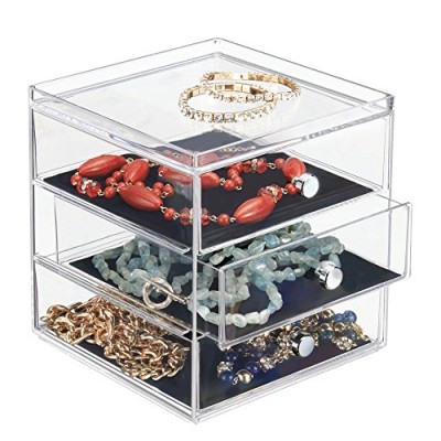 Boîte de rangement mDesign pour bijoux et accessoires de mode. Convient aux bagues  boucles d'oreilles  bracelets  colliers - 3 tiroirs  transparent/noir - B0160C3HKQ