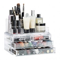 Relaxdays Organisateur cosmétiques 2 parties boîte rangement 4 tiroirs maquillage Make up  transparent - B077V7XHB4