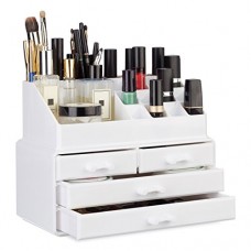 Relaxdays Organisateur cosmétiques 2 parties boîte rangement maquillage Make up 12 porte-crayons  blanc - B07955YHSM