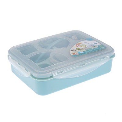 BESTONZON Boîte à bento en plastique à 5 compartiments avec bol à soupe couvercle et cuillère (bleu) - B07DN9W8QC